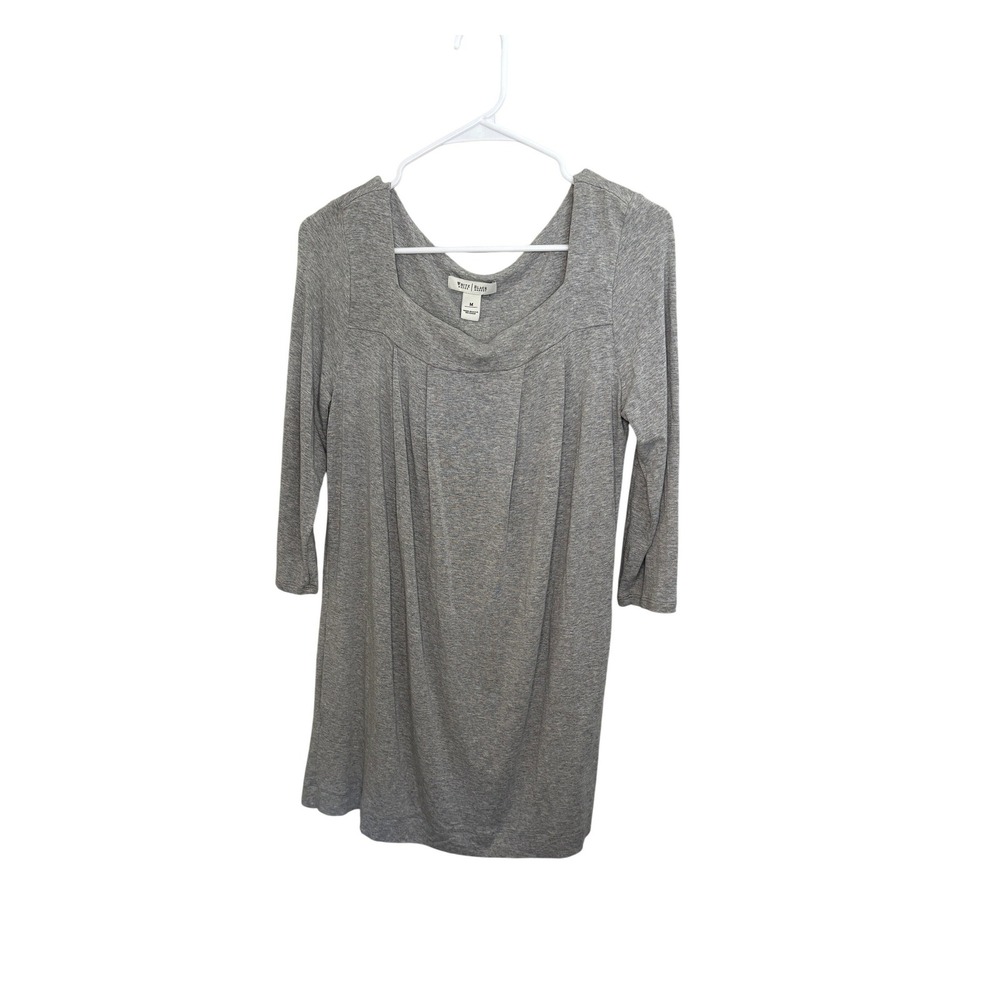 White House Black Market Gray Pleated Square Neck Tunic Top 3/4 Sleeve Medium